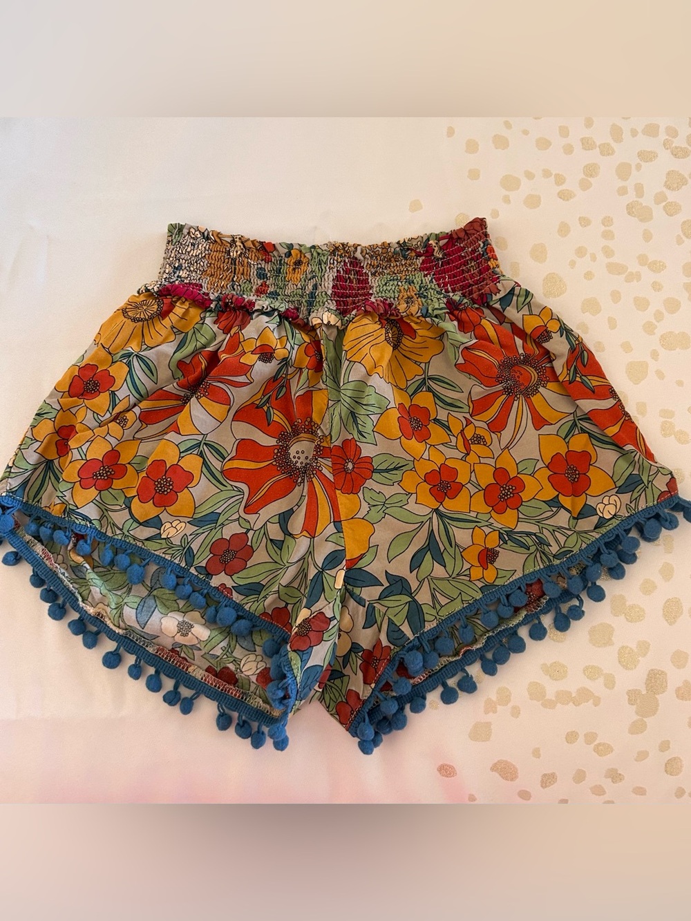 HTF Natural Life Floral Pom-Pom Elastic Waist Shorts